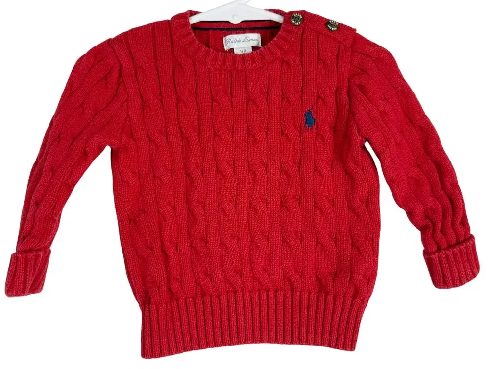 Ralph Lauren Boys Baby Cable Knit Sweater Red - 9-12 12 Months